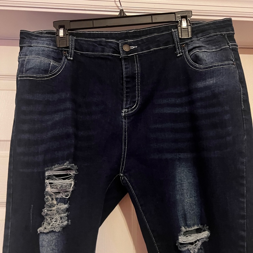 Women XXL Dark Blue Distressed Jeans